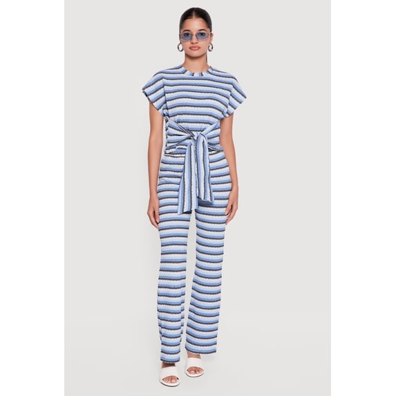 Women's Striped Textured Knit Boot Cut Casual Pants