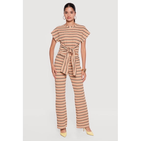 Women's Striped Textured Knit Boot Cut Casual Pants