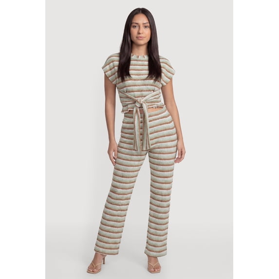 Women's Striped Textured Knit Boot Cut Casual Pants