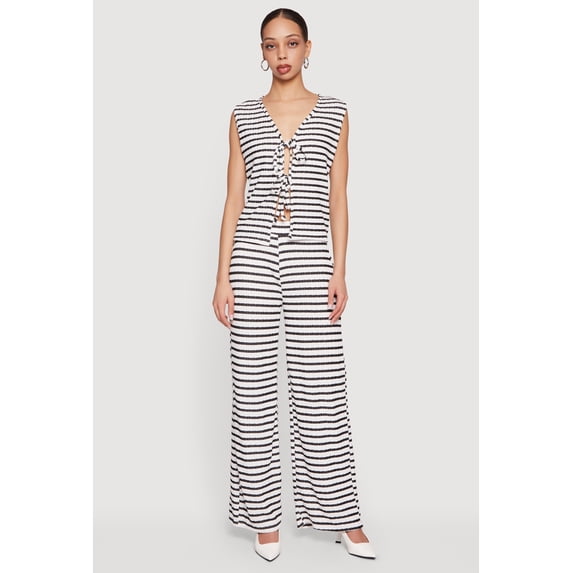 Women's Striped Textured Knit Pull On Pants