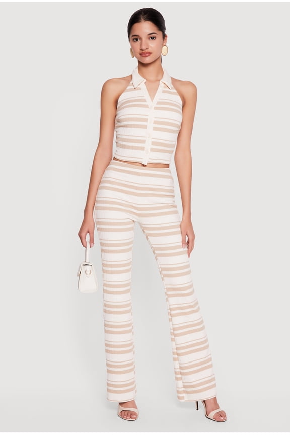 Women's Striped Textured Knit Pull On Pants