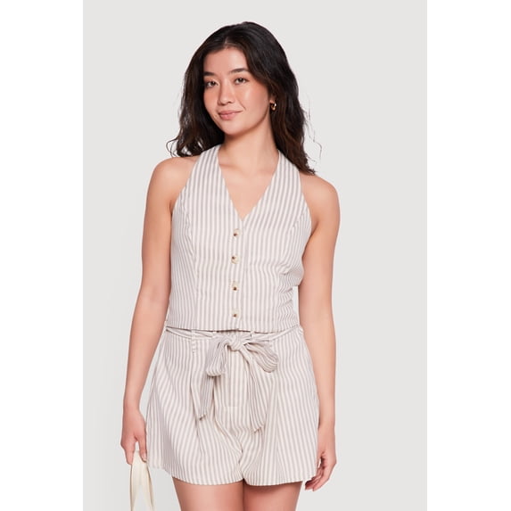 Women's Striped Tie Back Halter Neck Blazer Vest