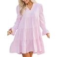 thumbnail image 1 of Women's Striped Tiered Flounce Sleeve Shirt Dress Ruffled Smocked Design 95% Polyester 5% Spandex Machine Wash Cold, 1 of 9
