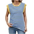 thumbnail image 1 of Women's Striped Tops Round Neck Cap Sleeve Tops for Women Summer Spring Blouses Basic Tee Shirts Loose Casual Tank (2XL, Navy), 1 of 4
