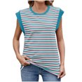 thumbnail image 1 of Women's Striped Tops Round Neck Cap Sleeve Tops for Women Summer Spring Blouses Basic Tee Shirts Loose Casual Tank (2XL, Pink), 1 of 4