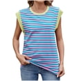 thumbnail image 1 of Women's Striped Tops Round Neck Cap Sleeve Tops for Women Summer Spring Blouses Basic Tee Shirts Loose Casual Tank (XL, Yellow), 1 of 4