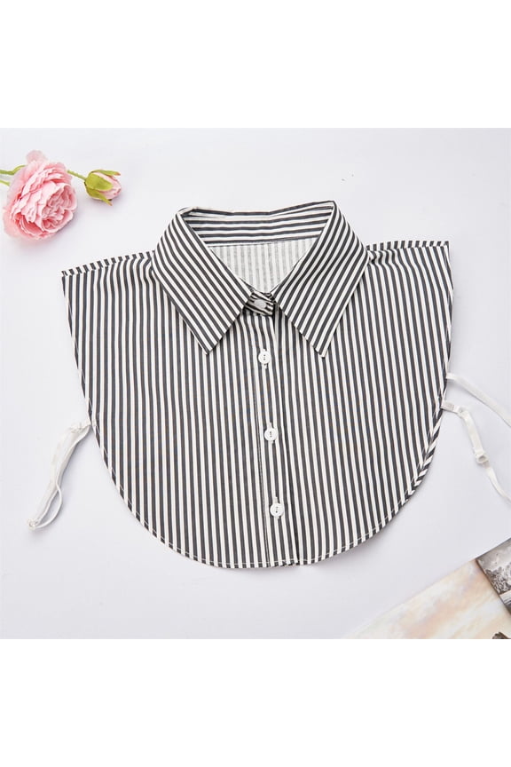 Women's Striped Turn-Down Detachable Collar, False Shirt Collar Accessory, Adjustable Strap Layering Piece, Versatile Fashion Collar, Classic Pinstripe Design, Everyday Wear Essential - Black