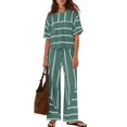 thumbnail image 1 of Women's Striped Two Piece Set, Crew Neck Top with Pocket and Drawstring Waist Wide Leg Pants, Cotton Linen Loungewear Set, Summer Casual Outfits for Women-Light Green, 1 of 7