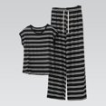 thumbnail image 1 of Women's Striped Two Piece Set, Short Sleeve Top Wide Leg Pants Set, Black and White Stripe Summer Outfits for Women, Casual Lounge Set, Vacation and Maternity Outfits-Dark Gray, 1 of 6