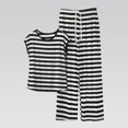 thumbnail image 1 of Women's Striped Two Piece Set, Short Sleeve Top Wide Leg Pants Set, Black and White Stripe Summer Outfits for Women, Casual Lounge Set, Vacation and Maternity Outfits-Khaki, 1 of 6