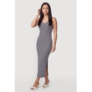 Womens Striped V Neck Side Slit Maxi Dress