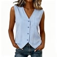 thumbnail image 1 of Women's Striped Vest Sleeveless Button Down Open Front Tops Office Casual Layeringlook Waistcoat, 1 of 8