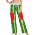 thumbnail image 1 of Women's Striped Watermelon Red Carved Heart Pajama Pants, Casual Pajama Bottoms Lounge Pants Wide Leg, 1 of 7