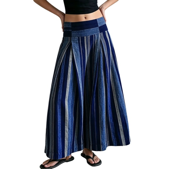 Women's Striped Wide Leg Harem Pants, High Waisted Smocked Waist Flowy Palazzo Trousers for Women, Loose Boho Beach Vacation Pants for Spring, Summer and Daily Wear Blue