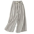 thumbnail image 1 of Women's Striped Wide Leg Lounge Pants Cotton Linen Palazzo Summer Elastic Waist Casual Pant Trousers With Pockets (L, Beige), 1 of 5