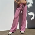 thumbnail image 1 of Women's Striped Wide Leg Pants, Casual Low Rise Elastic Waist Lounge Pants, Soft Brushed Straight Leg Trousers for Home, Streetwear and Daily Comfort Red1 S, 1 of 8