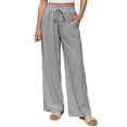 thumbnail image 1 of Women's Striped Wide Leg Pants Elastic Waist Drawstring Casual Pants With Pockets Loose Beach Trousers, 1 of 9
