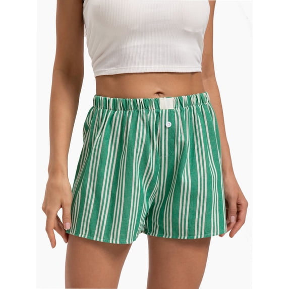 Women's Striped Wide Leg Shorts Casual Elastic Waist Shorts with Pocket