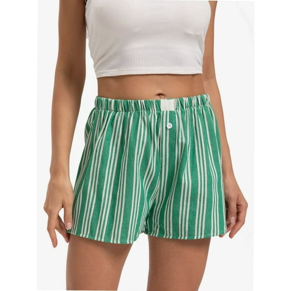 Women's Striped Wide Leg Shorts Casual Elastic Waist Shorts with Pocket