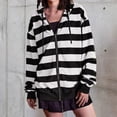 thumbnail image 1 of Women's Striped Zip Up Hooded Sweatshirt, Oversized Loose Fit with Drawstring Waist, Long Sleeve Casual Jacket for Autumn Winter Street Style and Layering-White, 1 of 4