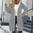 thumbnail image 1 of Women's Striped Zip Up Hoodie, Longline Fleece Jacket with Full-Length Zipper, Lightweight Mid-Length Hooded Sweatshirt, Soft Casual Wear for Fall and Winter Black L, 1 of 5