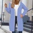 thumbnail image 1 of Women's Striped Zip Up Hoodie, Longline Fleece Jacket with Full-Length Zipper, Lightweight Mid-Length Hooded Sweatshirt, Soft Casual Wear for Fall and Winter Light Blue L, 1 of 6
