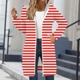 thumbnail image 1 of Women's Striped Zip Up Hoodie, Longline Fleece Jacket with Full-Length Zipper, Lightweight Mid-Length Hooded Sweatshirt, Soft Casual Wear for Fall and Winter Red M, 1 of 5