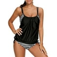 thumbnail image 1 of Women's Stripes Lined Up Double Up Tankini Top Bottom Panty Two Pieces Sets Swimwear, 1 of 7