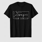 Women's Stronger Than Cancer Awareness Graphic T-Shirt, 100% Cotton Short Sleeve Shirt
