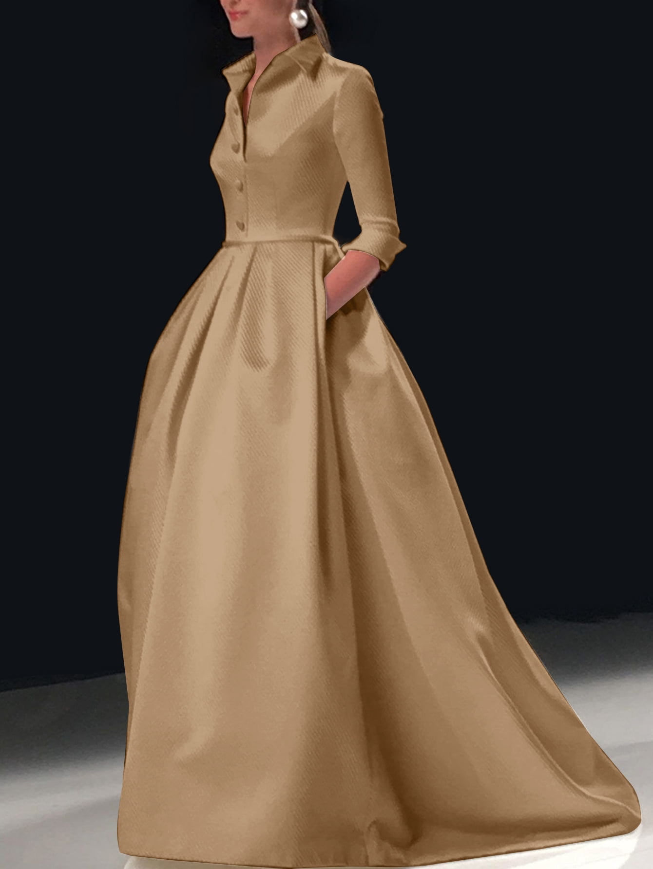 shirt dress gown Floor Length Lace Dress, Occassion Tissue Lace Outfit, Casual African Work Tunic, Trent Wedding Guest Maxi, Minimalist Church Partnering a shirt TWP Women's Jenny's Gown in