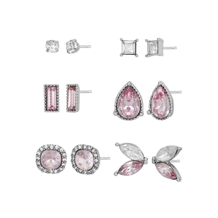 Women's Stud Earring Collection, Crystal and Vintage Rose, 6 Pairs