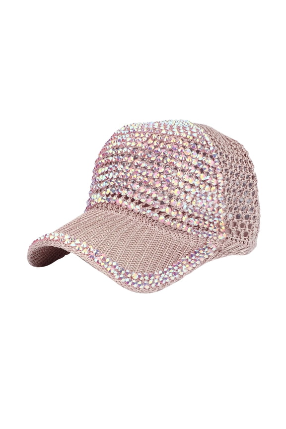 Women's Studded Baseball Cap: Rhinestone Crystals Adjustable Ponytail Mesh Cap, Shiny Bling Casual Sports Sun Hat
