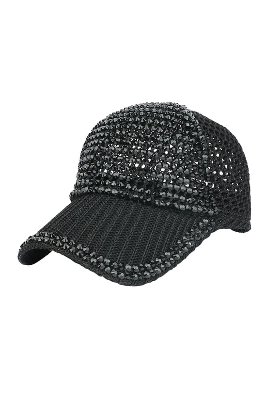 Women's Studded Baseball Cap: Rhinestone Crystals Adjustable Ponytail Mesh Cap, Shiny Bling Casual Sports Sun Hat