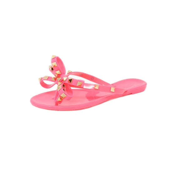Women's Studded Jelly Flip Flops Sandals with Bow Pink, 11
