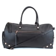 thumbnail image 1 of Women's Studded Large Leather Weekender Duffel Bag with Rose Gold Hardware and Satin Interior - Big 22" Size - Black, 1 of 7