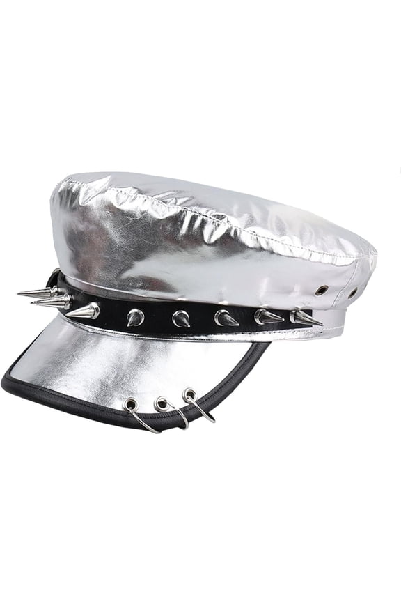 Women's Studded Leather Beret Hat Biker Punk Rocker Cap Hat Fashion Gothic Newsboy Peaked Cap Yacht Captain Sailor Hat