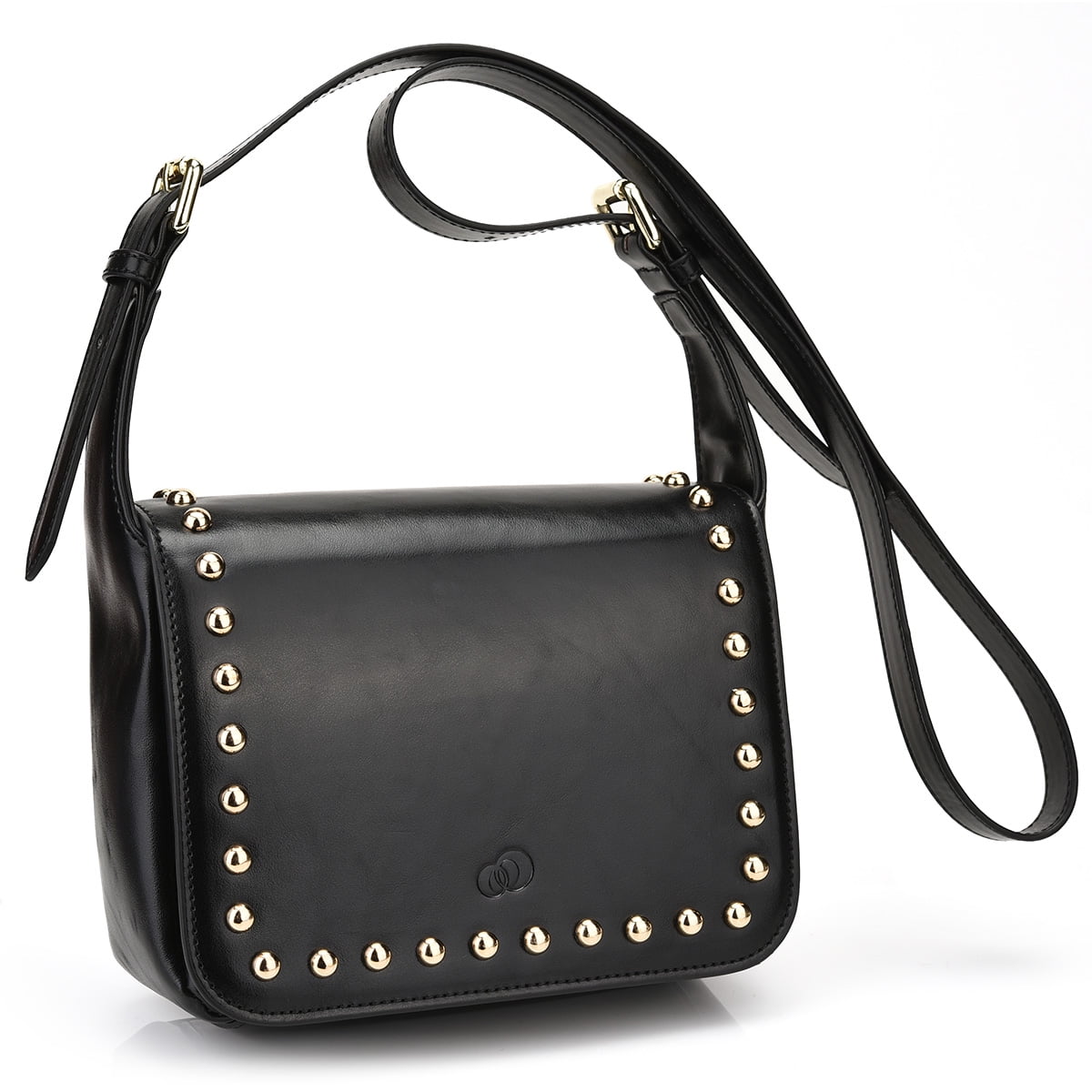 Kroo Women's Studded Leather Saddle Bag|Crossbody Purse with Adjustable Strap, Size: Medium, Black