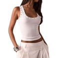 thumbnail image 1 of Women's Studded Ribbed Knit Tank Top Square Neck Sleeveless Fitted Y2K Going Out Crop Tops White S, 1 of 10