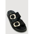 thumbnail image 1 of Women's Studded Trim Faux Suede Double Buckle Footbed Slide Sandals, 1 of 3