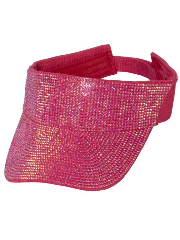 Women's Studded Visor - Fashion Rhinestone Embellished Sun Hat, Fushia