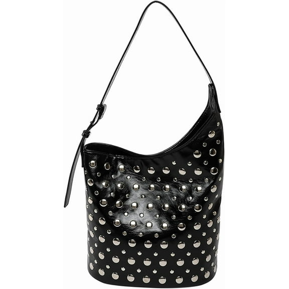 Women's Studded Wallet Faux Leather Tote Y2K Hobo Bag Trendy Shoulder Bag 90's Punk Handbag