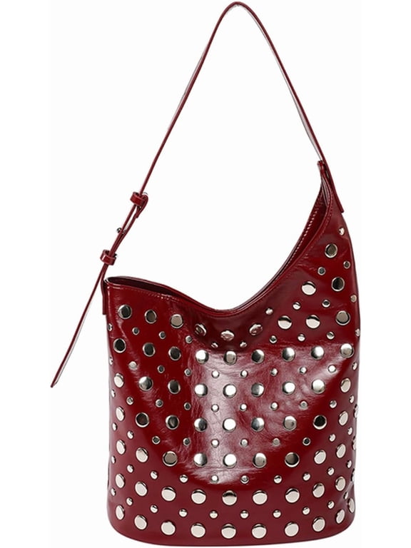 Women's Studded Wallet Faux Leather Tote Y2K Hobo Bag Trendy Shoulder Bag 90's Punk Handbag