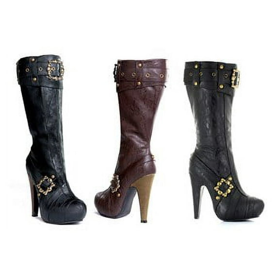 Women's Studded and Buckled Heel Boots in Black, size: 7 | Leather by Medieval Collectibles
