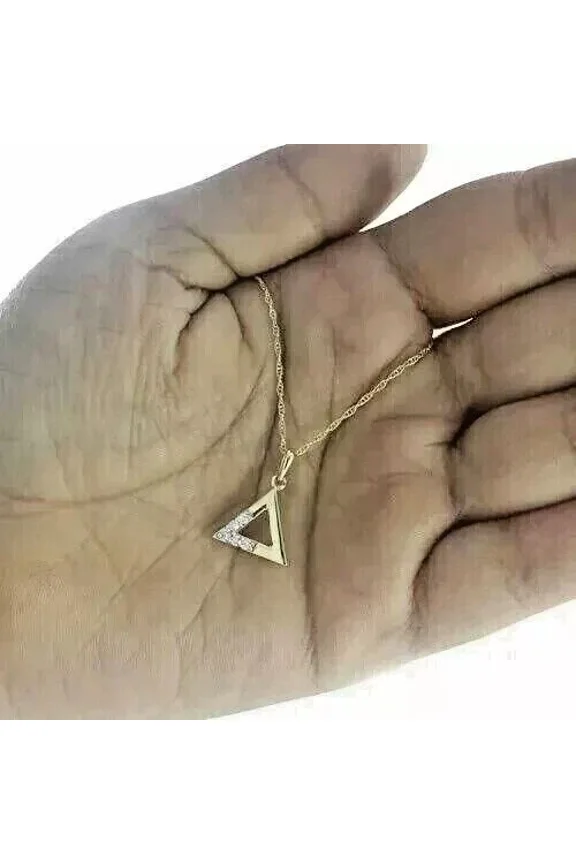 Women's Stunning Triangle Pendant Round Cut Lab Created Diamond 14K Yellow Gold Plated