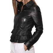 Women's Style Casual Black Zipper Leather Jacket SouthBeachLeather