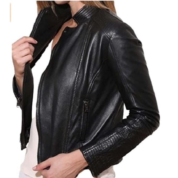 Women's Style Casual Wear Biker Black Lambskin Genuine Leather Jacket SouthBeachLeather X-Small