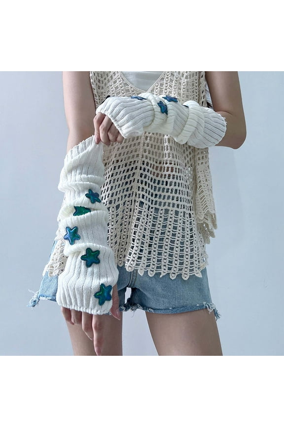 Women's Style Star Knit Fingerless Arm Warmers Gloves