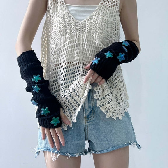 Women's Style Star Knit Fingerless Arm Warmers Gloves