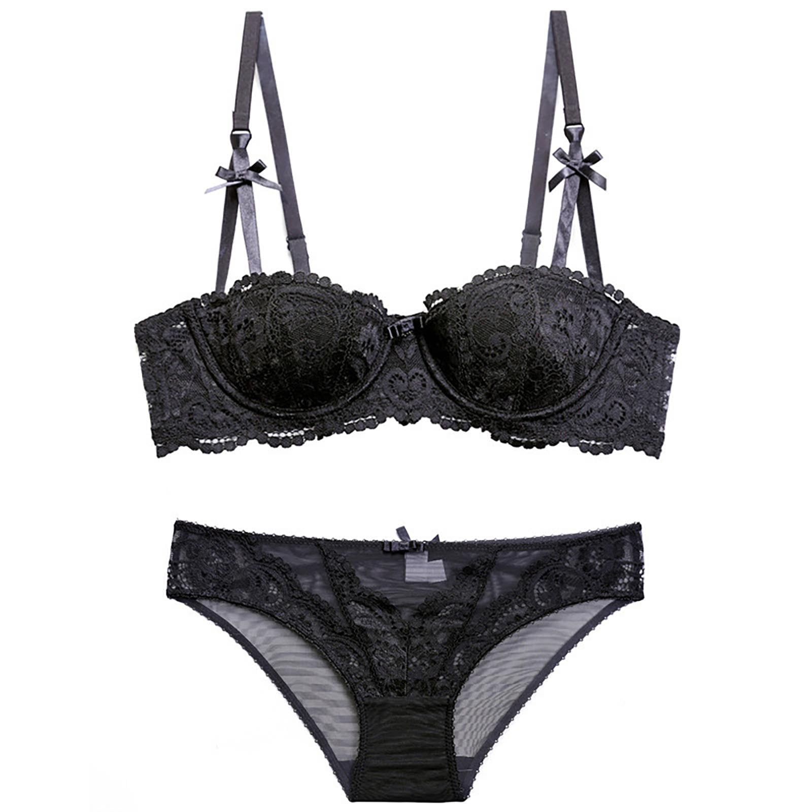 Women's Style Vine Embroidery Half Cup Lace Bra Set for Small Chests Push up and Anti Sagging