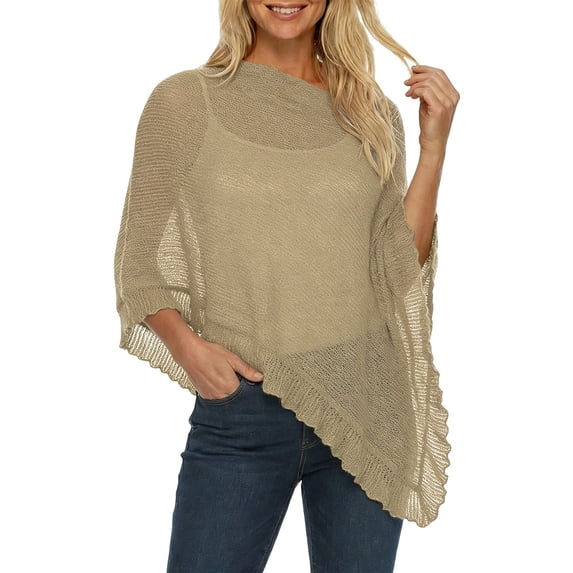 Women's Stylish Asymmetrical Knit Cape, Lightweight Loose Summer Cover Up